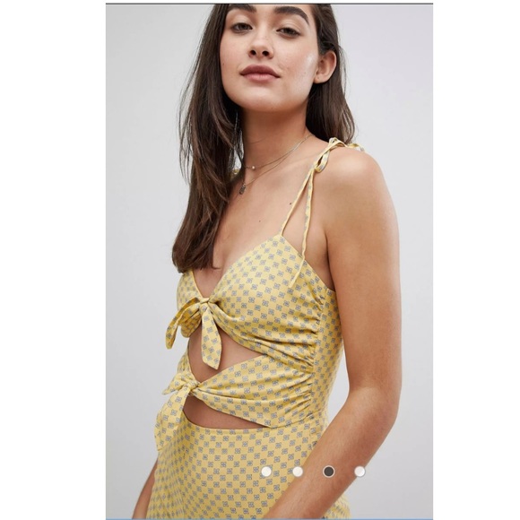 NWT Emory Park yellow jumpsuit with two tie front large medium - Picture 2 of 8